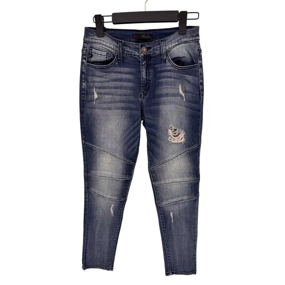 Kancan Skinny Moto Jeans Womens 7 Blue Cotton Blend‎ Distressed - Picture 1 of 6
